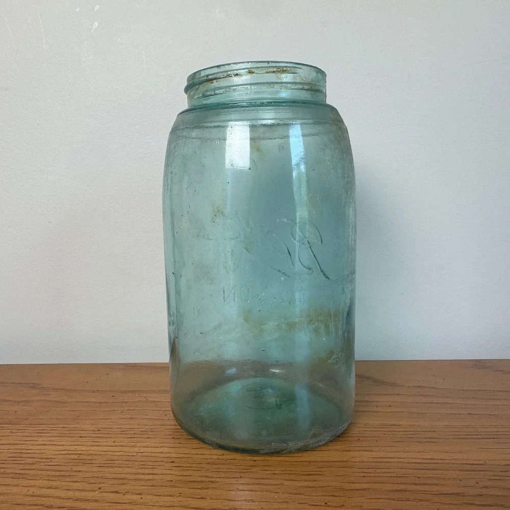 Vintage‎ Ball Mason Jar Blue Aqua Glass Quart Antique Canning Jar 1900-1923